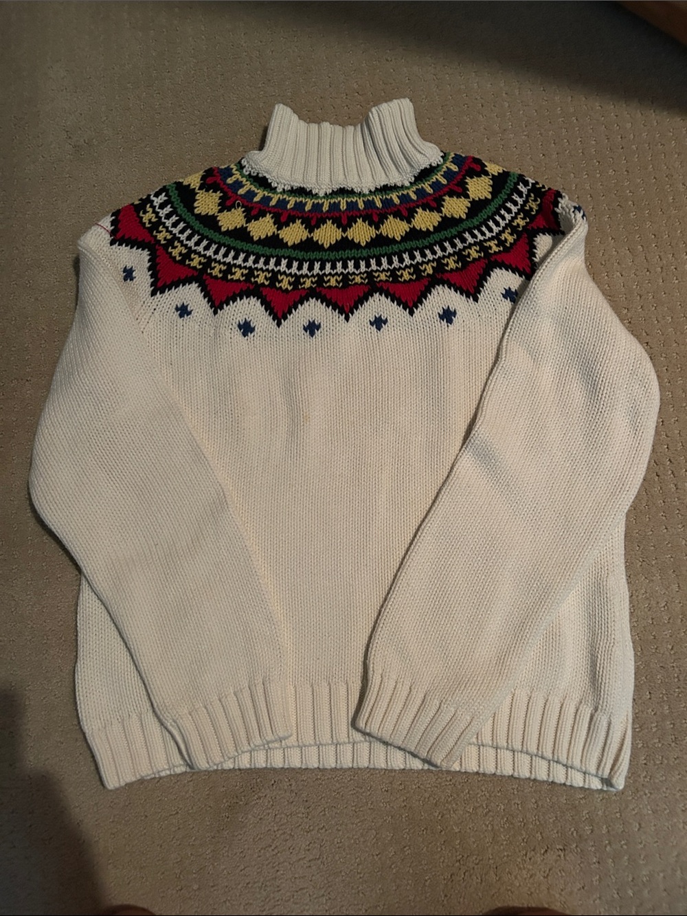 Chaps Cream Turtleneck Sweater with Fair Isle Yoke